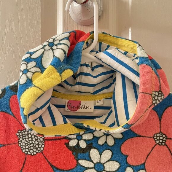 Mini Boden Blue Floral Swim Dress Cover Up Towelling Terry Hooded Girls Size 7-8 - Picture 5 of 10